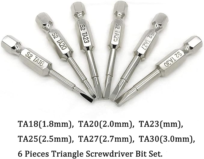 Triangle Screwdriver Bit Set, Screw Head, 2 Inch Length, 1/4??Hex Shank, S2 Alloy Steel竊똌agnetic Head Bits Set竊똏ack of TA18, TA20, TA23, TA25, TA27, TA30 (6 Pcs)