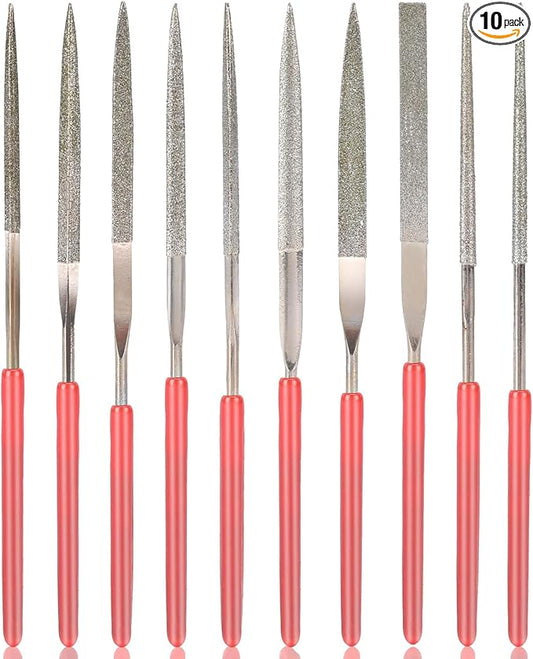 KALIONE 10Pcs Diamond Needle File Set, Model Files Mini Metal File Diamond File Set, Metal File Set Hand Tools, Miniature and Model Files, Small File Jewelry Stone Carving Tools(2x100mm)