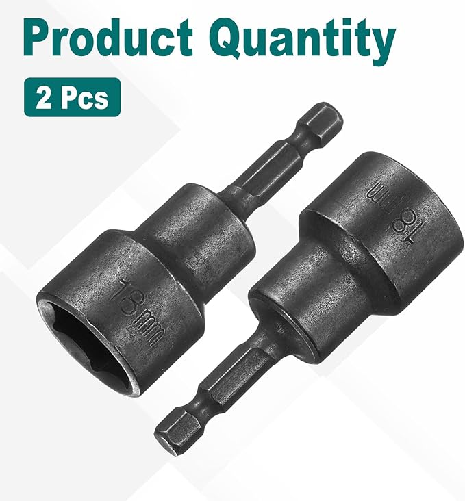 uxcell 2Pcs 1/4" Hex Shank 18mm Magnetic Hex Socket 65mm Length, CR-V Steel Quick-Release Power Nut Driver Set with Socket Wrench Screw for Impact Drill Black