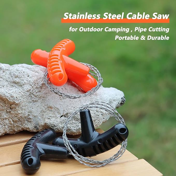 VPTMRP 3 Pcs Cable Saw Stainless Steel Wire Saw 24-Inch Pocket Hand Saw for PVC, PE, ABS Pipes Cutting, Camping Hiking Wood Cutting (Orange)