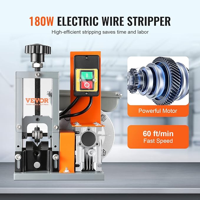 VEVOR Electric Wire Stripping Machine, 0.06''-1.18'' Automatic Wire Stripper, 180 W, 60 ft/min with Visible Stripping Depth Reference