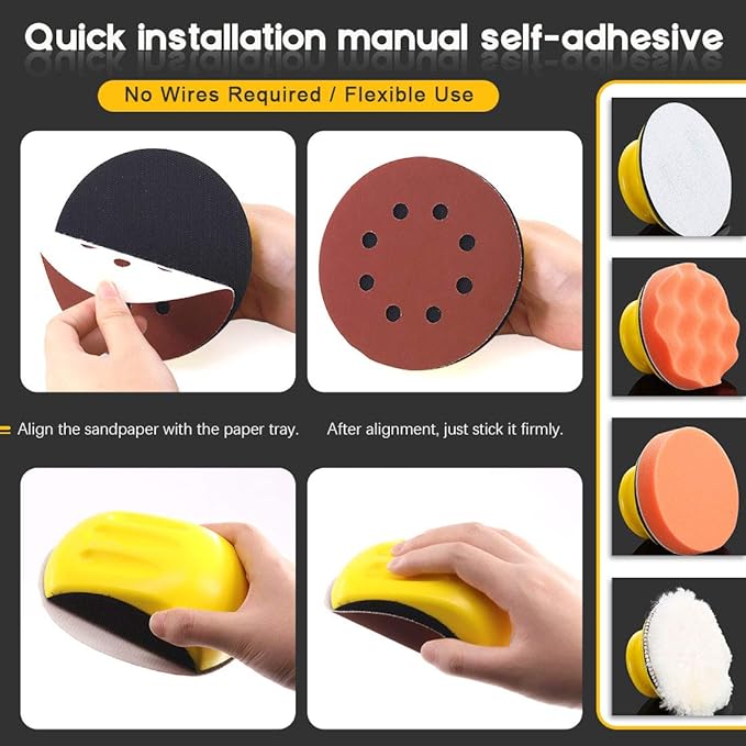 Glarks 62Pcs 5 Inch Hand Sanding Blocks Round and Mouse Hand Sanding pad with 60Pcs 8 Hole Hook and Loop Sanding Disc Set for Woodworking, Furniture Restoration, Home and Automotive Body