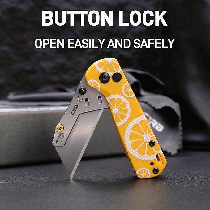 CJRB Boxer Pocket Folding Utility Knife, EDC Knife with 10PCS Total Blades, Small Pocket Knife with G10 Handle for Men Women(J1967 Lemon Yellow)