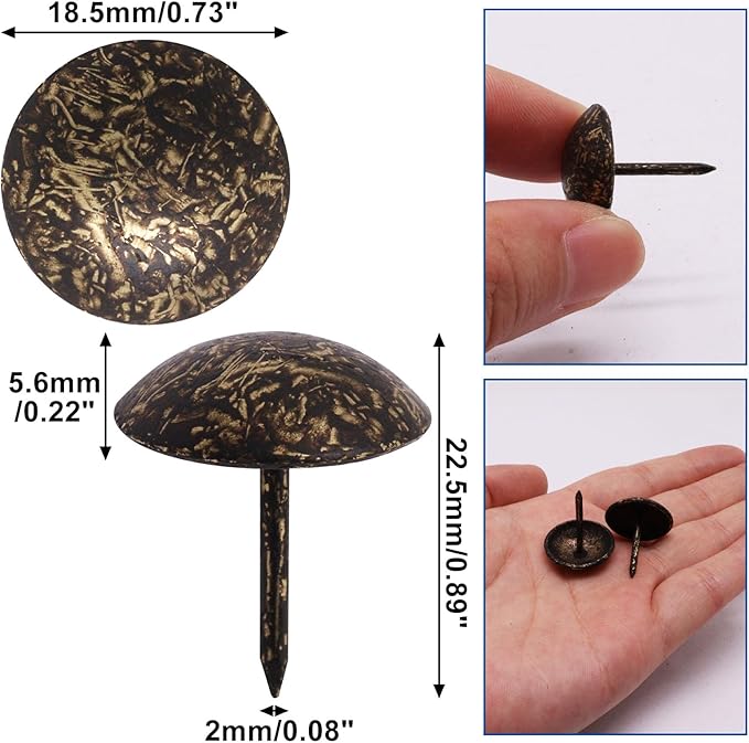 YuGtcen 40pcs Upholstery Tacks for Furniture, Decorative Nails Thumb Tacks Metal Upholstery Nails for Wood Pins Vintage Furniture Tack (18x23mm, Antique Bronze)