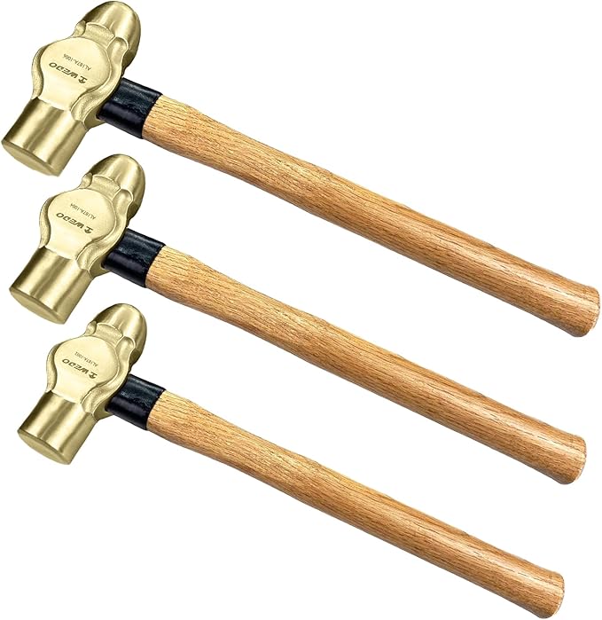 WEDO 3PCS Ball Pein Hammer,1/2lb+3/4lb+1lb Non-Sparking Ball Peen Hammer with Wooden Handle, Aluminum Bronze,Die-forged,Corrosion Resistant,BAM & FM Certificate,DIN Standard