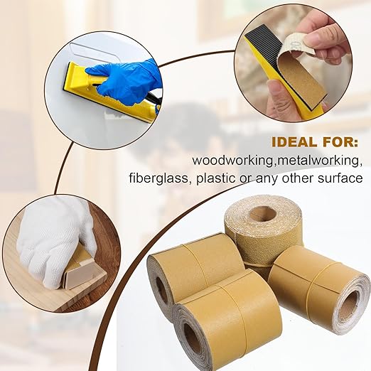 Total 20 Yards Long Continuous Roll Kit - 80 120 220 320 Grit PSA Longboard Sandpaper, 2-3/4" Wide - Self Adhesive Stickyback Sandpaper for Automotive, Woodworking, Hand Sanding Blocks