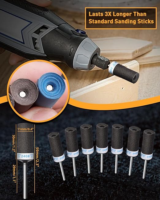 20Pcs 240 Grit Sanding Drums Sandpaper Sticks Set for Dremel Rotary Tool with 1/8" Shank, Rotary Tool Accessories Suitable for Metal Rust Removal/Jade Polishing/Stone Grinding (240 Grit)