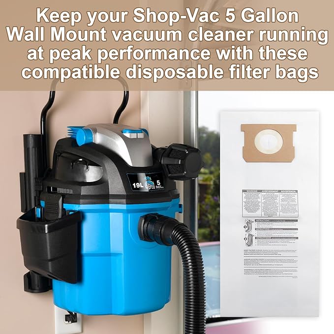 Dust Collection Filter Bags 9193200 for Shop Vac Vacuum cleaner,91932 Disposable Filter Bags for Shop Vac 5 Gallon Wall Mount Vacuums(6-pack)