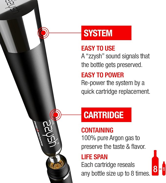 zzysh짰 3 in 1 Wine Saver, Stopper & Argon Gas Wine Preserver Up to 8 Weeks - Wine Preservation System with Argon Gas Cartridges For Wine - Most Inspired Wine Set Gifts for Women, Men Wine Lovers