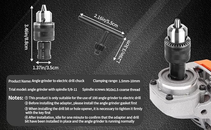 5/8-11 Angle grinding machine special conversion chuck, 1.5-10mm diameter metal drill chuck with fixed converter and quick replacement, stable use, can replace electric drill holes