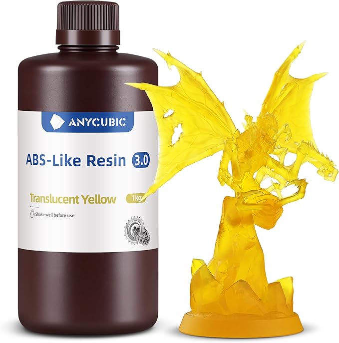 ANYCUBIC ABS-Like Resin 3.0, Upgraded 14K 3D Printer Resin with Enhanced Strength and Toughness, High Precision, Low Odor, Wide Compatibility for All LCD Resin 3D Printers (Clear Yellow, 1kg)