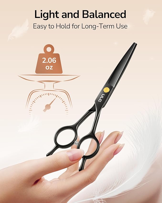 ULG Professional Hair Cutting Scissors 6.5 Inch ??Sharp Barber Shears, Stainless Steel Symmetrical Salon Haircut Scissors for Women, Men, Kids, Gloss Paint Finish, Black