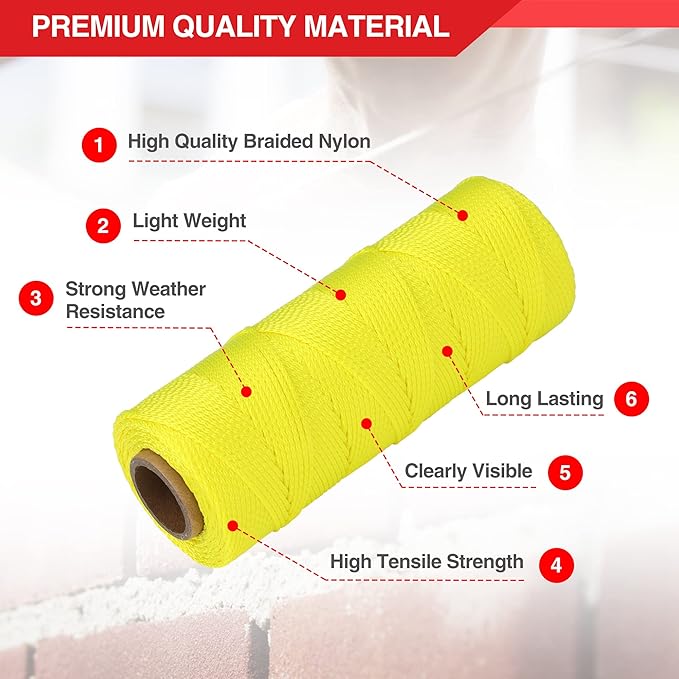 Goldblatt Mason Line, 3 Roll 500 Feet #18 Braided Nylon String, Perfect for Gardening or Masonry Tools