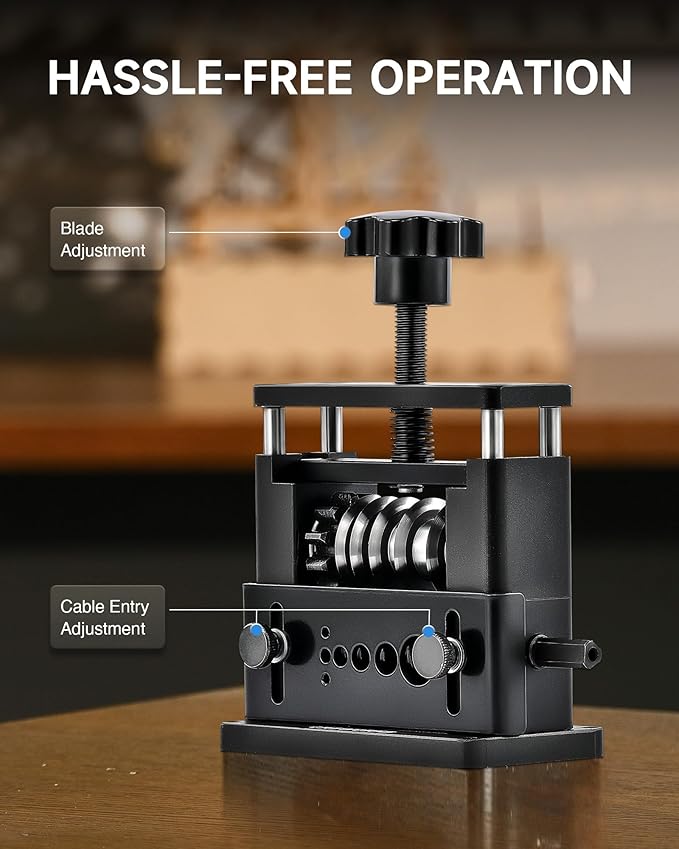 CREWORKS Manual Wire Stripping Machine, Drill Powered Wire Stripper Machine with 6 Channels & 5 Blades, Portable Cable Stripper Tool with Hand Crank for 0.1" to 0.67" Scrap Copper Cables Recycling