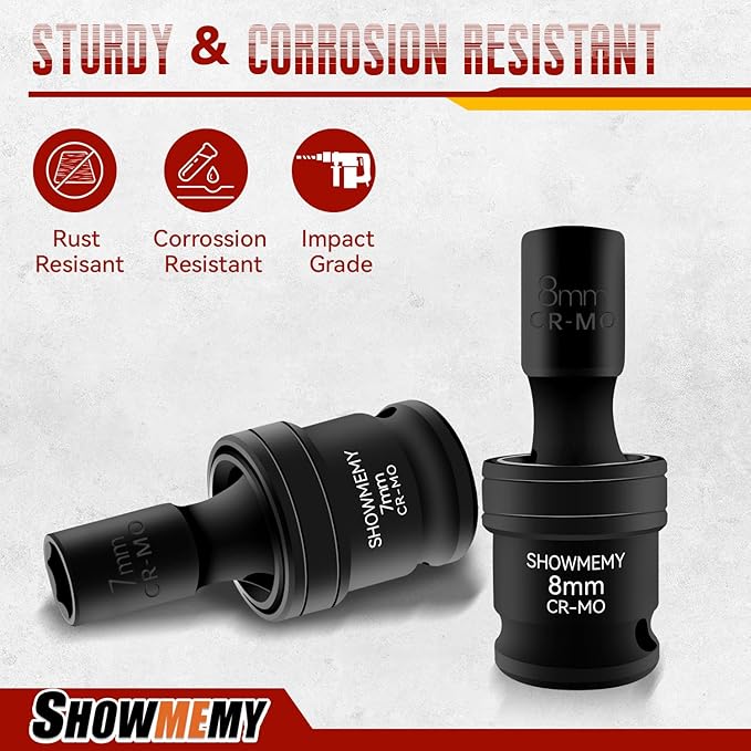 Drive Impact Universal Joint Socket Set, 6 Points, Shallow Swivel Socket Set, Cr-Mo Steel. Heavy Duty Storage Case (Metric 1/4", Metric 1/4")