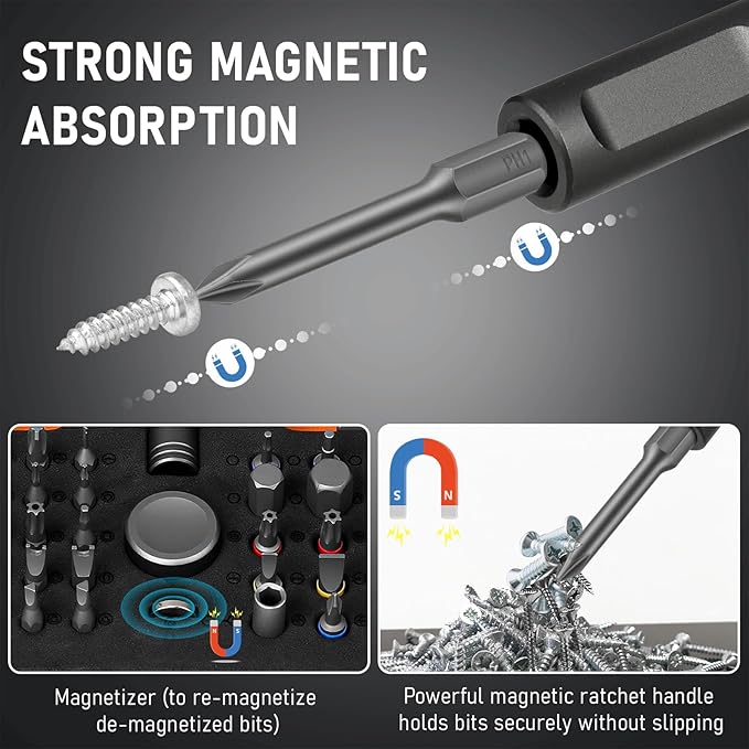 Ratchet Screwdriver Set, 74 in 1 Magnetic Screwdriver Set with Detachable Allen Wrench Ratchet T Handle, S2 Steel Bits, Portable Compact Repair Tool Kit for Furniture Computer Bicycle Eyeglass and DIY