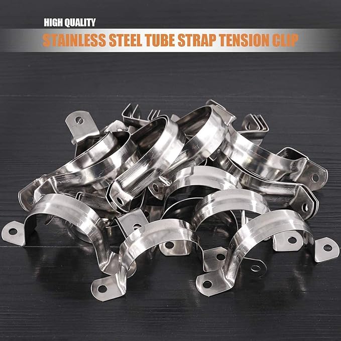 10 Pcs 2.5inch Rigid Pipe Strap,Two Hole Stainless Steel Strap U Bracket, Widened Tube Strap Tension Clip Assortment Kit Heavy Duty Pipe Clamp（75mm）