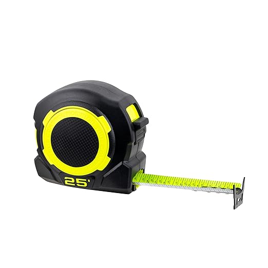 Komelon 25-Ft Retraction Control Tape Measure with Fraction Marks, Backside Printing, High Visibility Blade (TC25)