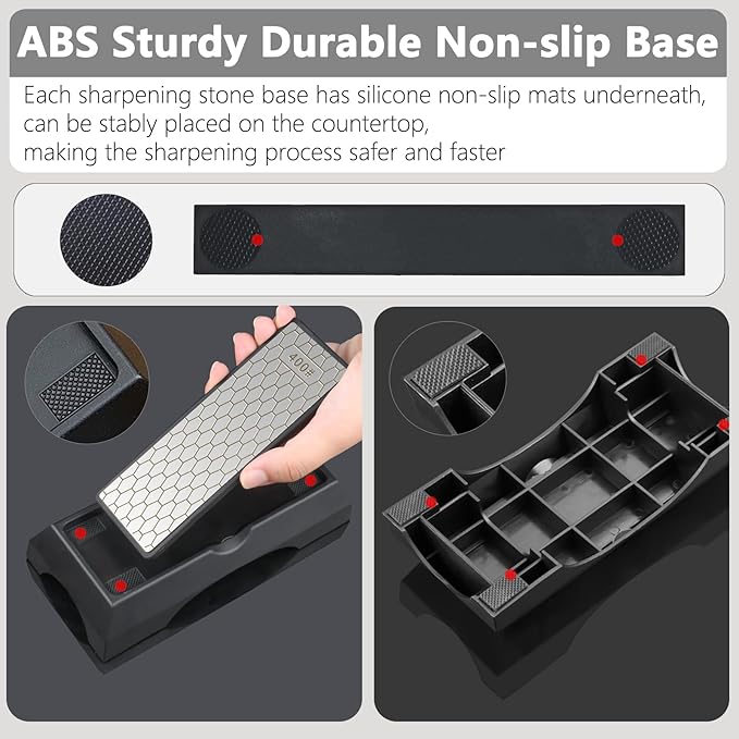 Diamond Sharpening Stone Set, Knife Sharpener Stone, 2 Side Grit 400/1000, 240/1500/3000 Grit Portable Hone Sharpener, Diamond Plate Honing Stone, 2 Sizes Whetstone Tool with Non-Slip Base