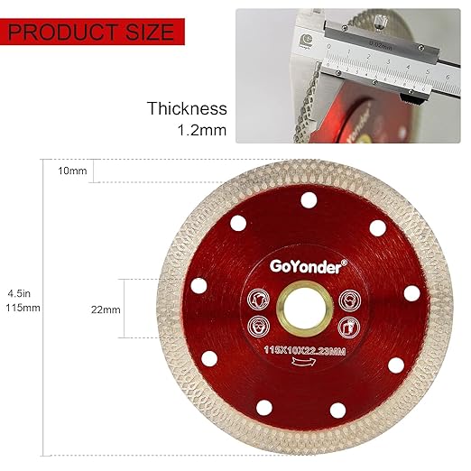 GoYonder 4.5 Inch Super Thin Diamond Saw Blade for Cutting Porcelain Tiles,Granite Marble Ceramics (4.5" -Red)