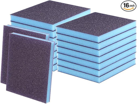 HARFINGTON 16pcs Medium Grit Sanding Sponge Blocks 180-240 Grit Foam Sanding Block Pad for Polishing Kitchen Metal Wood Drywall, 120x100x12mm, Purple