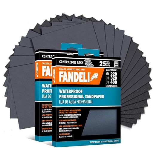 Fandeli | Waterproof Sandpaper | Assorted Grits (220, 320, 400) | 50 Sheets of 23 x 28 cm | Waterproof Car Sandpaper | Sanding Paint | Sanding Varnish