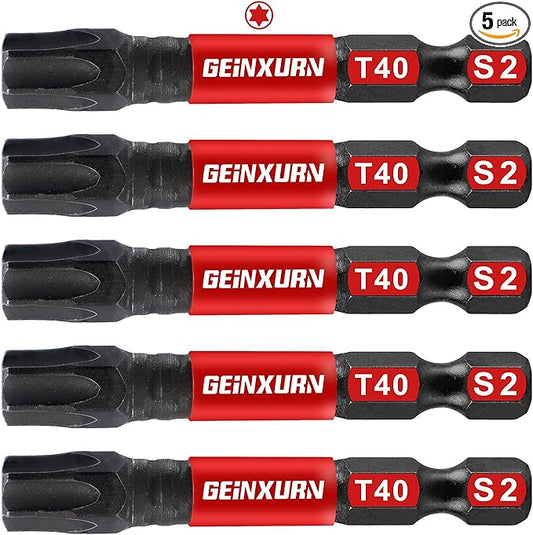 5 Pieces T40 2 In. Impact Tough Magnetic Insert Bit Set, #40 Torx Head Power Bits, S2 Alloy Steel Star T40 Screwdriver Bits Set