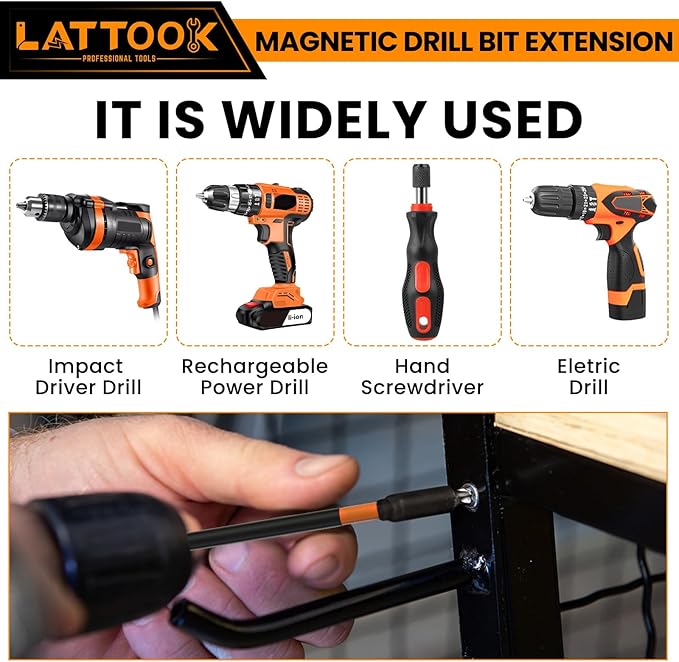 Drill Bit Extension Set, LATTOOK 6PCS Magnetic Drill Extension Bit Holder for Impact Driver, 1/4" Hex Shank Drill Bit Extender, 2.3'', 4'', 6'' Drill Bit Extension