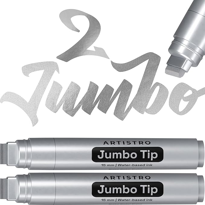 ARTISTRO 2 Silver Acrylic Paint Markers - 15mm Jumbo-Tip Paint Pens - Perfect for Crafting, Art Projects, & More