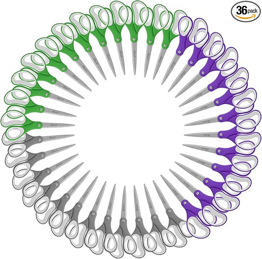 LIVINGO Sharp Scissors Bulk - 8??Scissors Set Pack of 36, Comfort Grip Shears All Purpose Cutting Paper Fabric Sewing for Home Office Middle High School Teacher Student Classroom Crafts Supplies