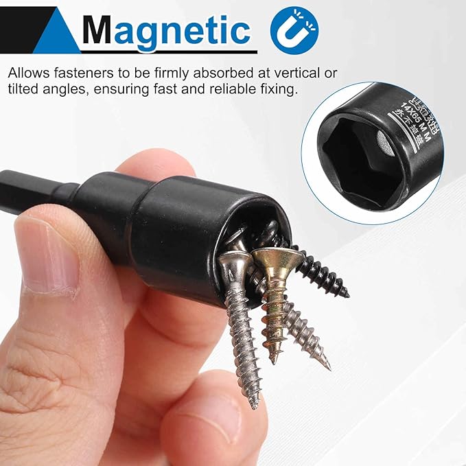 HARFINGTON 3pcs Nut Driver Drill Bit 8mm Metric Socket 1/4" Hex Shank 2.6" (65mm) Long Magnetic 6-Point Sockets Quick Change CR-V Steel Bolt Setters for Power Drill Drivers