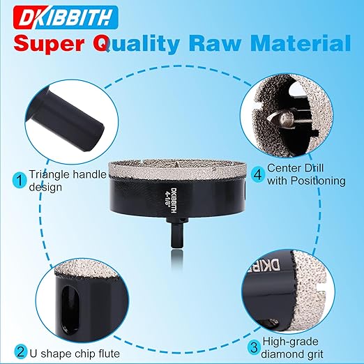 DKIBBITH 4-1/8" Diamond Hole-Saw Bits with Pilot Drill Bit - 4-1/8" Diamond Tipped Tile Hole Saws with Guiding Bit for Porcelain Tile Ceramic Pottery Granite Stone Glass Bottles 105mm.