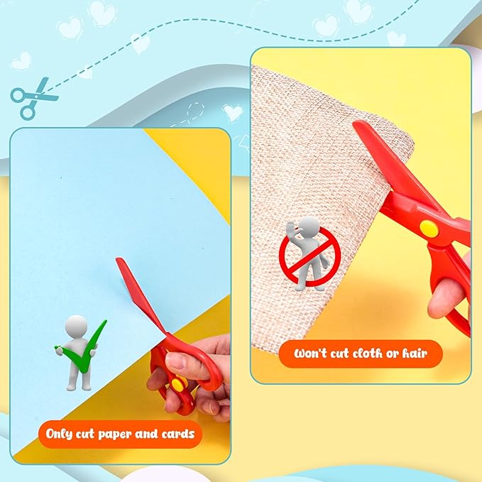 LOVESTOWN Kids Scissors, 8PCS Blunt Tip Training Safety Scissors Stocking Stuffer for Toddler & Children, Anti-Pinch Design, Child Hand-Eye Coordination Development, Art Craft Cutting Paper Supplies