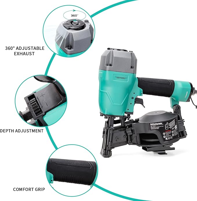 Roofing Nailer CN45C 15 Degree 3/4-Inch to 1-3/4-Inch Roofing Nail Gun Pneumatic Coil Nailer 120 pcs Load Capacity