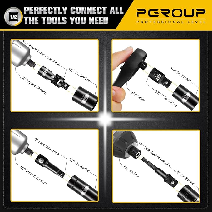 66 PCS 1/2 Inch Drive Impact Socket Set, Standard SAE (3/8"-1-1/4") And Metric (10-24mm) Size, 6 Point Deep & Shallow Sockets竊똌aster Grade Cr-V Steel With Heavy Duty Storage Case