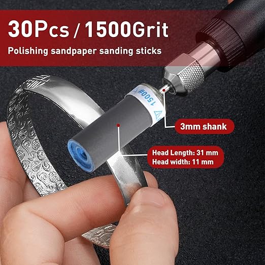 1500 Grit 30 Pcs Sanding Drums for Dremel Rotary Tools Accessories, Sanding Bits Kit for Dremel Sanding Bands with 1/8 inch Shank, Sandpaper Sticks Set for Plastic Wood Metal Grinding Polishing