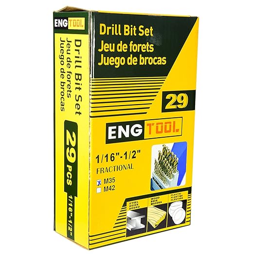 MaxTool Twist Drill Bit Set 29PCs 5% Cobalt HSS M35 Jobber Length Fully Ground for Hardened Steel Metal Cast Iron etc 1/16??to 1/2?? JBS35G10R029