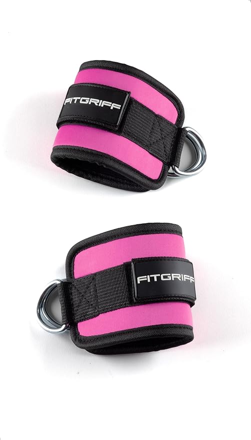 Fitgriff짰 Ankle Straps V1 for Cable Machine (2 Pieces) - Gym Workout Equipment - Leg Pulley Attachment, Kickback Straps