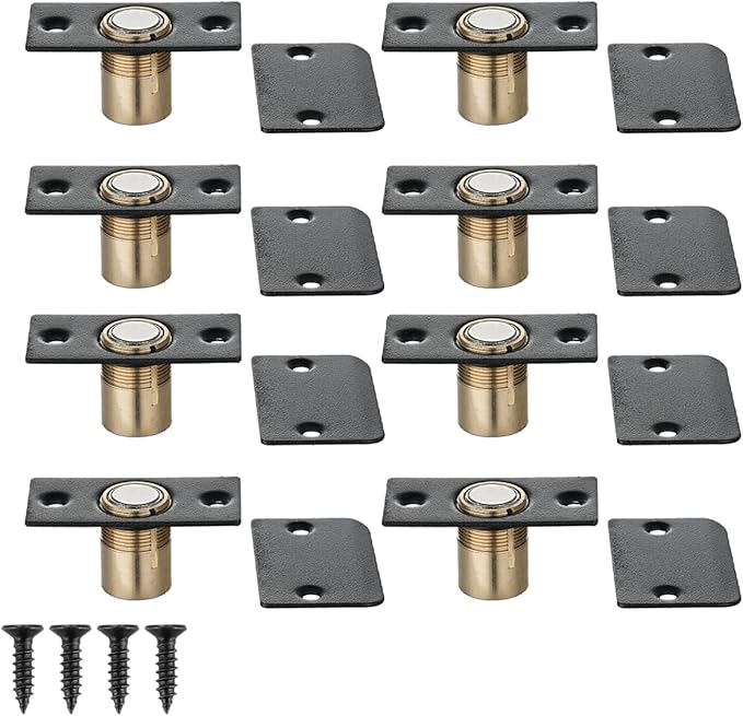 JQK Closet Magnetic Door Ball Catch Hardware, 430 Stainless Steel Catch Adjustable with Strike Plate, Black Finish 8 Pack, HBC120-BK-P8