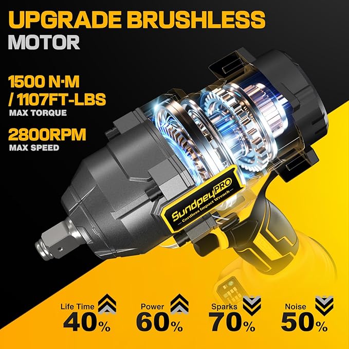 1/2" Cordless Impact Wrench - 1107Ft-lbs竊?500N쨌m竊?1V 3 Speed High Torque Brushless Impact Gun with 2 x 4.0Ah Batteries & Charger & 6 Sockets & 5" extension bar for Tire Removal Rusted Bolts