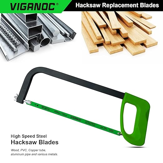 12" Hacksaw Replacement Blades, Bi-Metal High Speed Steel Hack Saw Blades - 24TPI HSS Saw Blades, 2 Pack