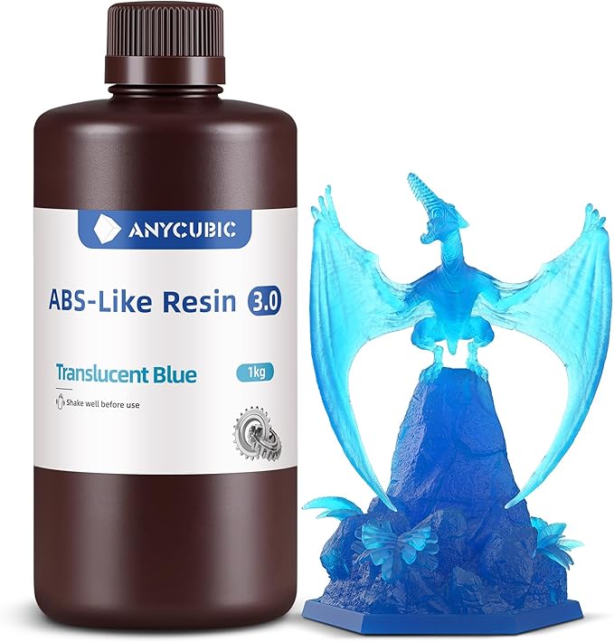 ANYCUBIC ABS-Like Resin 3.0, Upgraded 14K 3D Printer Resin with Enhanced Strength and Toughness, High Precision, Low Odor, Wide Compatibility for All LCD Resin 3D Printers (Clear Blue, 1kg)