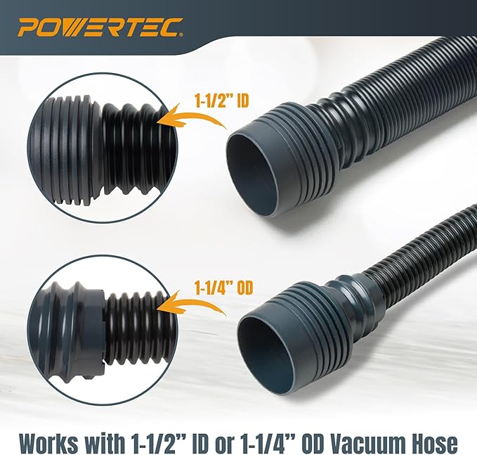 POWERTEC 70512 10 Ft. Vacuum Hose Dust Collection Kit w/ 4 Quick Change Fittings, Tapered Reducers and Quick Connect Dust Port Adapter for Miter Saw, Track Saw, Jigsaw, Orbital Sanders, Woodworking
