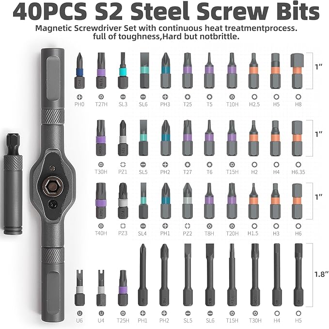 42 in 1 Magnetic Screwdriver Set, Ratchet Screwdriver Magnetic, 42 in 1 Diy Screwdriver Set Ratchet Handle Detachable Versatile Toolkit for PC, Furniture, Bicycle (Grey)