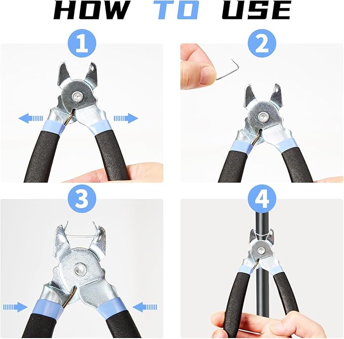 Hog Ring Pliers Kit with 380 Pcs 1" 3/4" 1/2" 3/8" Galvanized Steel Hog Rings,Bent Hog Ring Pliers Kit for Auto Upholstery and Fencing,Bagging,DIYCraft,Furniture(Blue)