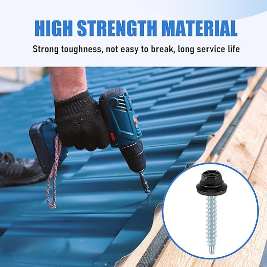 LEIFIDE 500 Pcs Metal Roofing Screws 10 x 1-1/2" Galvanized Hex Head Self Starting Metal to Wood Siding Screw(Black)