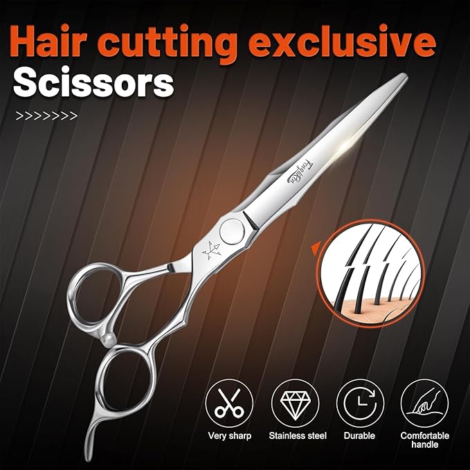 High-end Professional Extremely Very Sharp Barber Hair Cutting Scissors Hairdresser Shears For Hair 6.3 Inch Haircut Scissor Made Of Stainless Steel For Hairdressing Salon and Home Use
