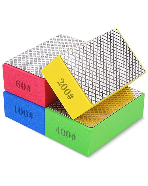 4 Pack Diamond Hand Polishing Pads, Sanding Blocks Polishing, Sanding Pads Assortment, Sandpaper with High-Density Sponge, for Wood Tile Glass Stone Grinding (60#,100#,200#,400#)