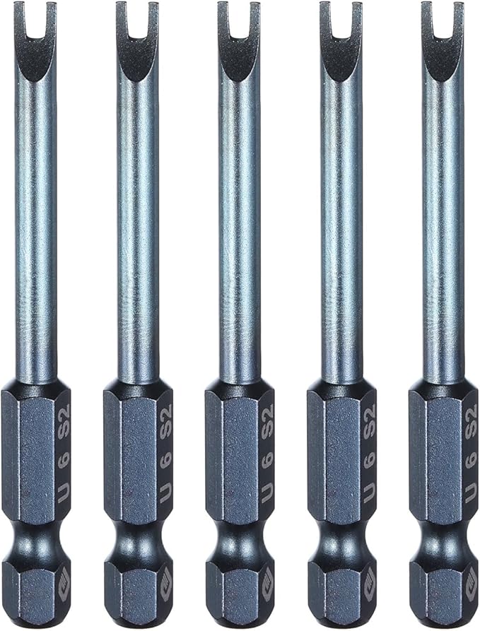 HARFINGTON 5pcs U-Type Screwdriver Bit 1/4" Hex Shank U6 Magnetic Head 2.6" Length S2 Steel U-Shaped Screw Driver Bit for Repair Work Electric Screwdriver, Blue