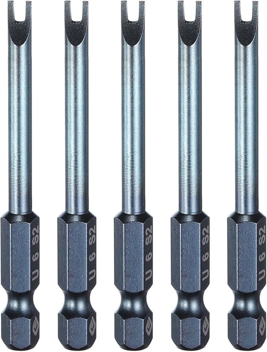 HARFINGTON 5pcs U-Type Screwdriver Bit 1/4" Hex Shank U6 Magnetic Head 2.6" Length S2 Steel U-Shaped Screw Driver Bit for Repair Work Electric Screwdriver, Blue